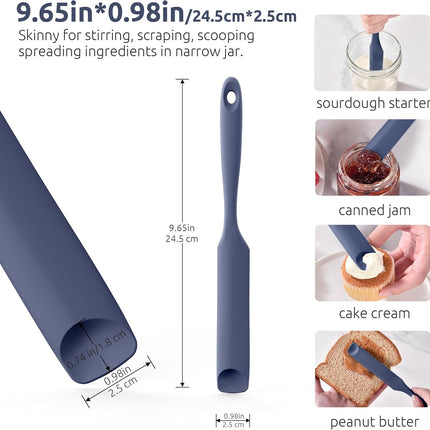 600ºF Heat-Resistant Food-Grade 10in Skinny Silicone Jar Spatula with Spoon Tip (Midnight Blue) and 10in Kitchen Cooking Tweezer: 18/8 Stainless Steel Food-Grade Metal Food Tong (Round Tip).
