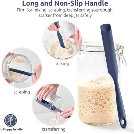 600ºF Heat-Resistant Food-Grade 10in Skinny Silicone Jar Spatula with Spoon Tip (Midnight Blue) and 10in Kitchen Cooking Tweezer: 18/8 Stainless Steel Food-Grade Metal Food Tong (Round Tip).