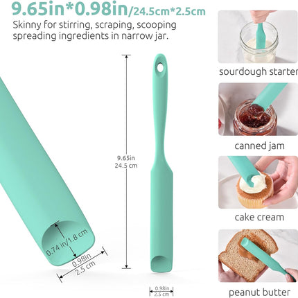 600ºF Heat-Resistant Food-Grade 10in Skinny Silicone Jar Spatula with Spoon Tip (Aqua Sky) and 10in Kitchen Cooking Tweezer: 18/8 Stainless Steel Food-Grade Metal Food Tong (Round Tip).