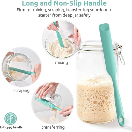 600ºF Heat-Resistant Food-Grade 10in Skinny Silicone Jar Spatula with Spoon Tip (Aqua Sky) and 10in Kitchen Cooking Tweezer: 18/8 Stainless Steel Food-Grade Metal Food Tong (Round Tip).