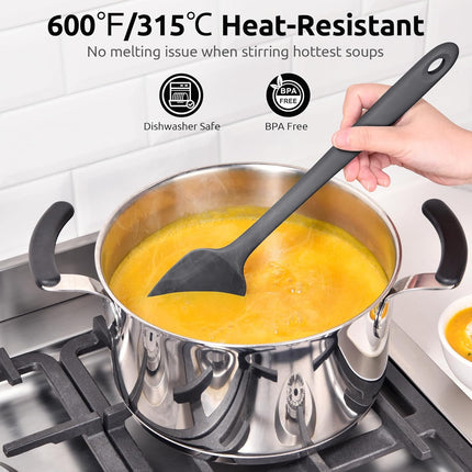 600ºF High Heat Flexible 14in Extra Large Silicone Spoon Spatula (Black) and 12" Kitchen Cooking Tweezer Set: 18/8 Stainless Steel Food-Grade Metal Food Tong (Round & Pointed Tip).