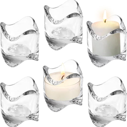 Tea Lights Votive Candles Holders (Set of 6), 2 in. Glass Candle Cups, Wedding Table Centerpiece, Home Decor, Party, Dinner & More.