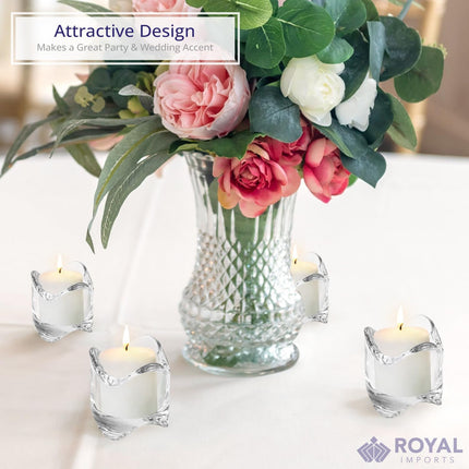 Tea Lights Votive Candles Holders (Set of 6), 2 in. Glass Candle Cups, Wedding Table Centerpiece, Home Decor, Party, Dinner & More.