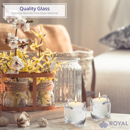 Tea Lights Votive Candles Holders (Set of 6), 2 in. Glass Candle Cups, Wedding Table Centerpiece, Home Decor, Party, Dinner & More.