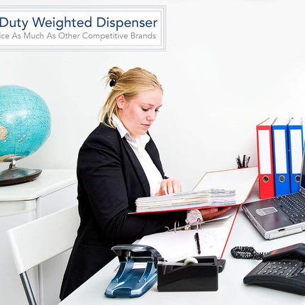 Desktop Tape Dispenser Adhesive Roll Holder (Fits 1" & 3" Core) Heavy Duty Premium for Office, Home, School, Library, Crafts, Moving, Giftwrapping with Weighted Nonskid Base, Black.