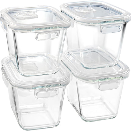 Soup Containers with Lids Glass 32 oz, 4 Cup Borosilicate Glass Food Storage Containers, Microwave & Freezer Safe Jars, Small Square Meal Prep Bowl for Salad, Fruit, Lunch, Ice Cream, Travel, 4 Pack.