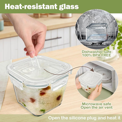 Soup Containers with Lids Glass 32 oz, 4 Cup Borosilicate Glass Food Storage Containers, Microwave & Freezer Safe Jars, Small Square Meal Prep Bowl for Salad, Fruit, Lunch, Ice Cream, Travel, 4 Pack.