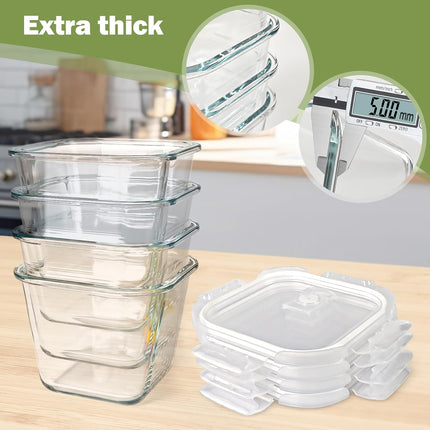 Soup Containers with Lids Glass 32 oz, 4 Cup Borosilicate Glass Food Storage Containers, Microwave & Freezer Safe Jars, Small Square Meal Prep Bowl for Salad, Fruit, Lunch, Ice Cream, Travel, 4 Pack.