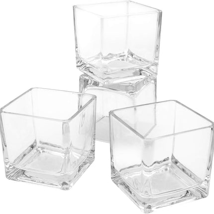 Flower Glass Vase Decorative Centerpiece for Home or Wedding - Clear Cube Shape, 2.5"x2.5"x2.5", Set of 12.