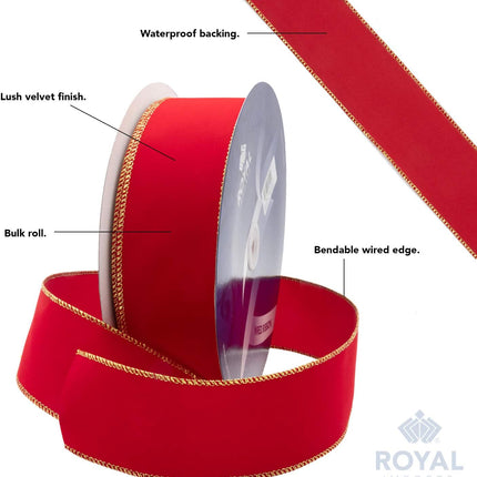 Wired Traditional Burgundy Christmas Waterproof Ribbon, Floral & Craft Decor - 2.5" (#40) - 50 Yd (150') - Burgundy Wine Edge.