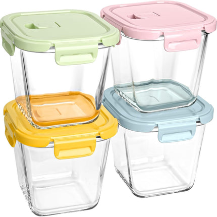 Glass Soup Containers with lids 4 Cup, 32 oz Glass Storage Containers, Tall Borosilicate Glass Food Storage Containers for Lunch, Ice Cream, Travel and Deli, Soup Freezer Safe Containers with Lids.