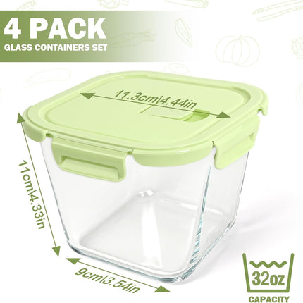 Glass Soup Containers with lids 4 Cup, 32 oz Glass Storage Containers, Tall Borosilicate Glass Food Storage Containers for Lunch, Ice Cream, Travel and Deli, Soup Freezer Safe Containers with Lids.
