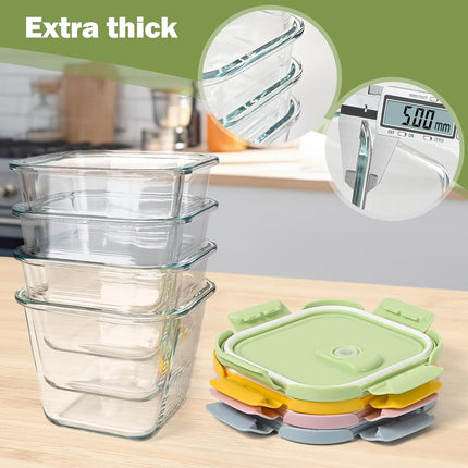 Glass Soup Containers with lids 4 Cup, 32 oz Glass Storage Containers, Tall Borosilicate Glass Food Storage Containers for Lunch, Ice Cream, Travel and Deli, Soup Freezer Safe Containers with Lids.