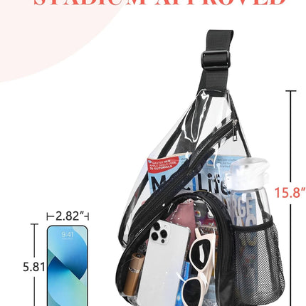 Clear Sling Bag, Clear Bag Stadium Approved, Transparent Shoulder Crossbody Backpack Chest Casual Daypack.