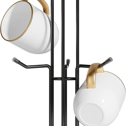 Mug Tree for Large Cups, Counter Coffee Mug Holder with 6 Hooks, Metal Coffee Cup Holder Tree, Standing Rack for Countertop, Kitchen Counter Decor, Black.