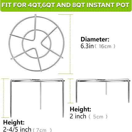 Steam Rack, 3-7/8" and 1-5/8" Tall Trivet for Instant Pot 6 Qt and 8 Qt, Heavy Duty 18/8 Stainless Steel Steamer Rack Fit Pressure Cooker.