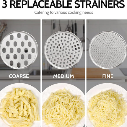 Potato Ricer,  Upgraded Stainless Steel Potato Masher with 3 Interchangeable Discs, Heavy Duty Kitchen Tool Gadget.