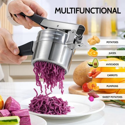 Potato Ricer,  Upgraded Stainless Steel Potato Masher with 3 Interchangeable Discs, Heavy Duty Kitchen Tool Gadget.