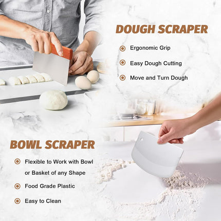 Sourdough Proofing Basket Gift Set, 9" Round and 10" Oval Banneton Bread Baking Supplies, Sourdough Baskets with Bread Lame, Danish Whish, Bowl Scraper, Sourdough Scraper, and Linen Liner.