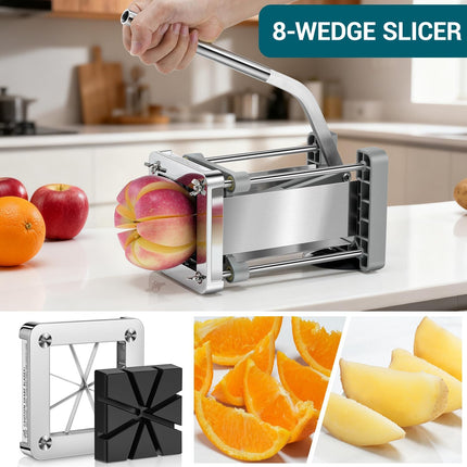 French Fry Cutter,  Professional Stainless Steel Potato Cutter with 1/2", 1/4", 3/8" & Wedge Blades for Potatoes, Carrots, Apples.