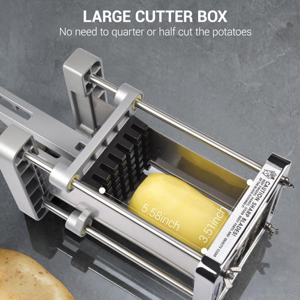 French Fry Cutter,  Professional Stainless Steel Potato Cutter with 1/2", 1/4", 3/8" & Wedge Blades for Potatoes, Carrots, Apples.