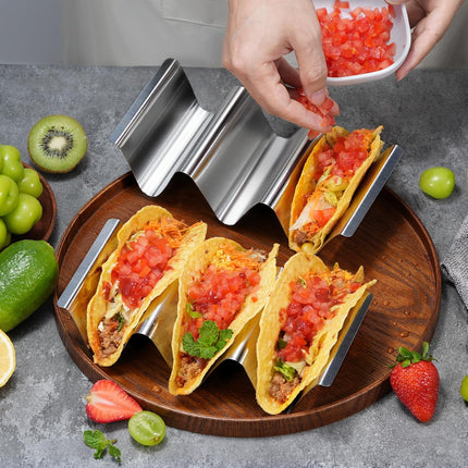 Taco Holder Stand, 6 Packs Stainless Steel Taco Rack Truck Tray Style, Oven, Grill and Dishwasher Safe.