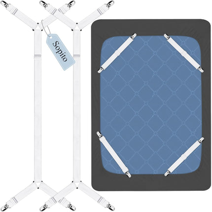 Adjustable Elastic Sheet Straps Fasteners White 4Pcs and 2Pcs.