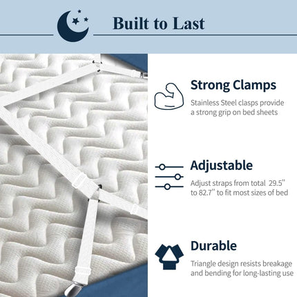 Adjustable Elastic Sheet Straps Fasteners White 4Pcs and 2Pcs.