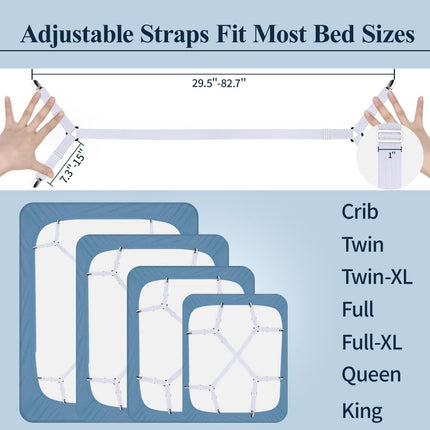 Adjustable Elastic Sheet Straps Fasteners White 4Pcs and 2Pcs.