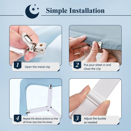 Adjustable Elastic Sheet Straps Fasteners White 4Pcs and 2Pcs.