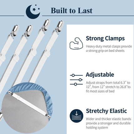 Adjustable Elastic Sheet Straps Fasteners White 4Pcs and 2Pcs.
