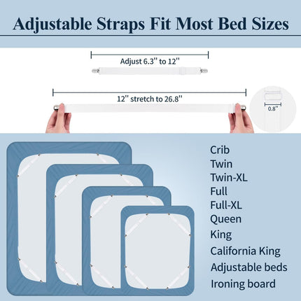 Adjustable Elastic Sheet Straps Fasteners White 4Pcs and 2Pcs.