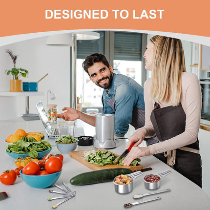 Measuring Cups and Spoons Set, 7 Stainless Steel Nesting Measuring Cups & 7 Spoons, 5 Mini Measuring Spoons &1 Leveler, Kitchen Gadgets for Cooking & Baking, Square.