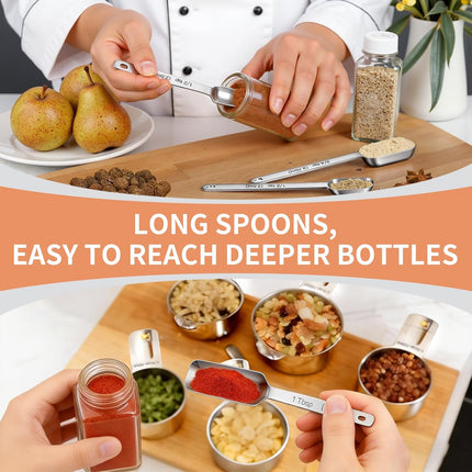 Measuring Cups and Spoons Set, 7 Stainless Steel Nesting Measuring Cups & 7 Spoons, 5 Mini Measuring Spoons &1 Leveler, Kitchen Gadgets for Cooking & Baking, Square.