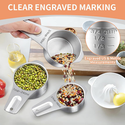 Measuring Cups and Spoons Set, 7 Stainless Steel Nesting Measuring Cups & 7 Spoons, 5 Mini Measuring Spoons &1 Leveler, Kitchen Gadgets for Cooking & Baking, Square.