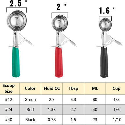 Cookie Scoop Set, Ice Cream Scoop Set, Cookie Scoops for Baking, Multiple Size Large-Medium-Small Size Disher, Professional 18/8 Stainless Steel Cupcake Scoop.