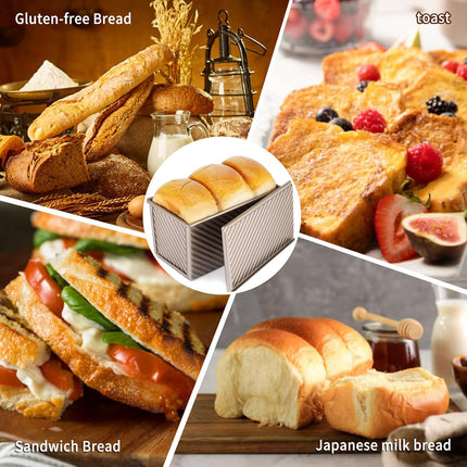 2 Pack Pullman Loaf Pan with Lid, 13x4 & 9x4 inch (2.2 lb & 1 lb Dough Capacity), Non-Stick Sandwich Bread Loaf Pan for Homemade Baking Bread, Gold.