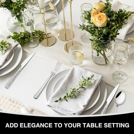 Hammered Silverware Set, 40-Piece Stainless Steel Square Flatware Set for 8, Food-Grade Tableware Cutlery Set, Utensil Sets for Home Restaurant, Mirror Finish, Dishwasher Safe.