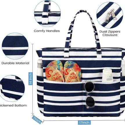 Beach Bags for Women Waterproof Sandproof Women Tote Bag, Large Beach Bag with Zipper for Gym Travel Vocation.