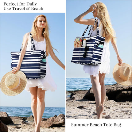 Beach Bags for Women Waterproof Sandproof Women Tote Bag, Large Beach Bag with Zipper for Gym Travel Vocation.