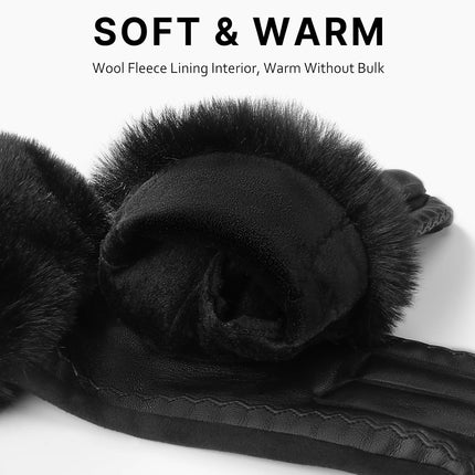 Leather Gloves for Women, Warm Winter Gloves Women with Plush Cuff, Touchscreen Womens Gloves for Cold Weather.