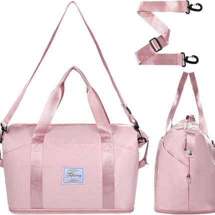 Travel Duffel Bag - Large Shoulder Weekender Overnight Bag, Carry on Bags with Wet Pocket, Waterproof Expandable Duffel Bags with Trolley Sleeve for Sports Travel Gym, Pink.