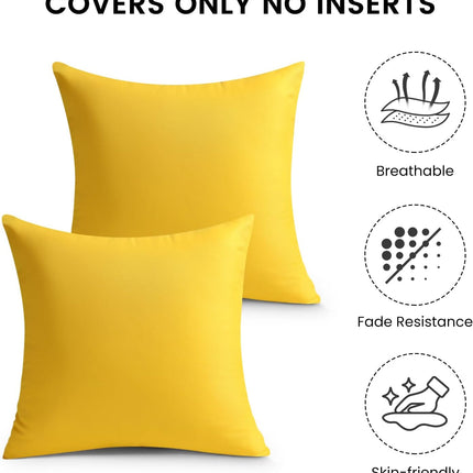 Outdoor Pillow Covers Set of 2, Decorative Farmhouse Waterproof Pillow Covers, Solid Linen Pillowcase Cushion Covers for Patio Garden Balcony Couch Sofa 18x18 inch, Yellow.