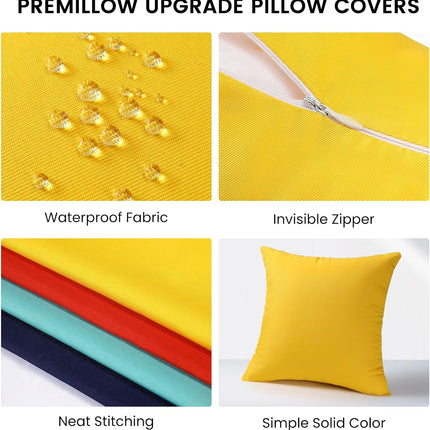 Outdoor Pillow Covers Set of 2, Decorative Farmhouse Waterproof Pillow Covers, Solid Linen Pillowcase Cushion Covers for Patio Garden Balcony Couch Sofa 18x18 inch, Yellow.
