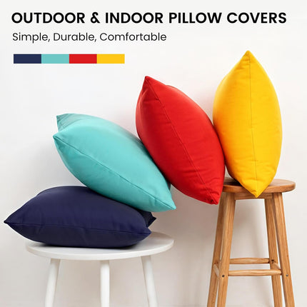 Outdoor Pillow Covers Set of 2, Decorative Farmhouse Waterproof Pillow Covers, Solid Linen Pillowcase Cushion Covers for Patio Garden Balcony Couch Sofa 18x18 inch, Yellow.