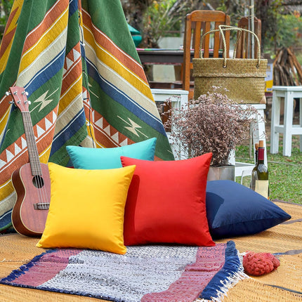 Outdoor Pillow Covers Set of 2, Decorative Farmhouse Waterproof Pillow Covers, Solid Linen Pillowcase Cushion Covers for Patio Garden Balcony Couch Sofa 18x18 inch, Yellow.