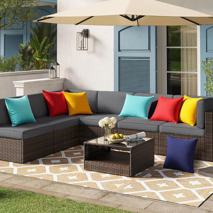 Outdoor Pillow Covers Set of 2, Decorative Farmhouse Waterproof Pillow Covers, Solid Linen Pillowcase Cushion Covers for Patio Garden Balcony Couch Sofa 18x18 inch, Yellow.