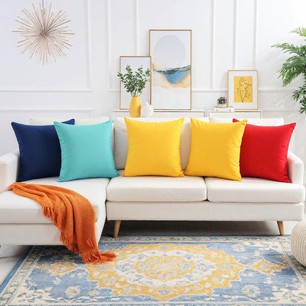 Outdoor Pillow Covers Set of 2, Decorative Farmhouse Waterproof Pillow Covers, Solid Linen Pillowcase Cushion Covers for Patio Garden Balcony Couch Sofa 18x18 inch, Yellow.