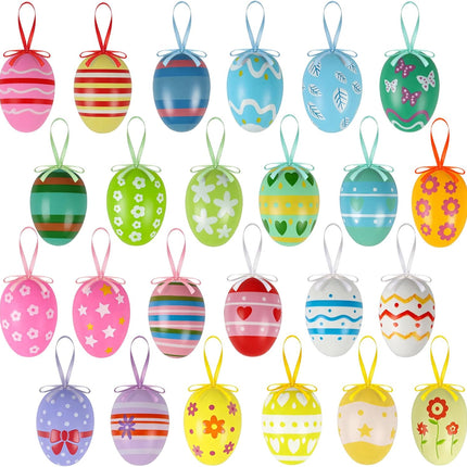 24PCS Hanging Easter Eggs – Reusable Plastic Easter Egg Decorations for Tree Ornaments, Basket, Party & Home Decor (5g Each, 4cm x 6cm).