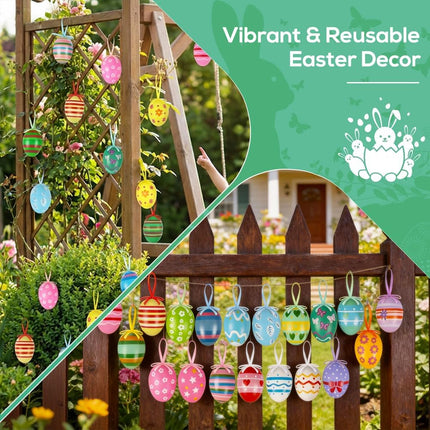 24PCS Hanging Easter Eggs – Reusable Plastic Easter Egg Decorations for Tree Ornaments, Basket, Party & Home Decor (5g Each, 4cm x 6cm).